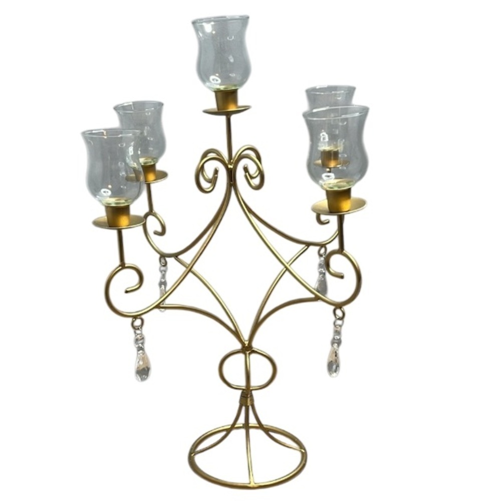GOLD Candelabra Crystal Accents Glass Globes Tea Lights Candles Home Wedding
